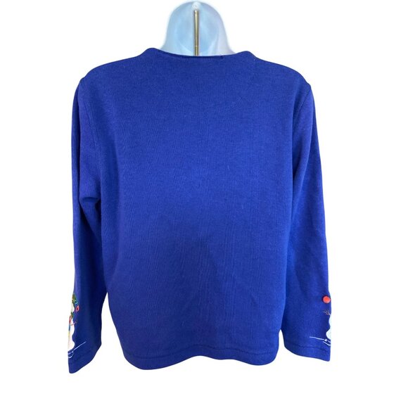 Vintage Onque Casuals Cardigan Small Blue Ugly Christmas Sweater Snowman Stars - Picture 3 of 10